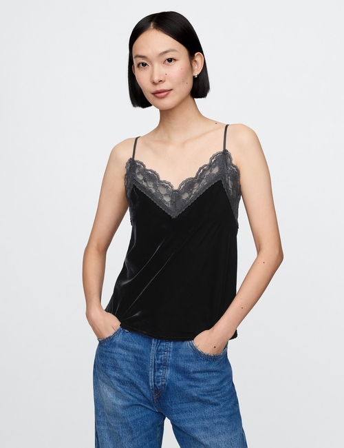Recycled Velvet Lace-Trim Cami