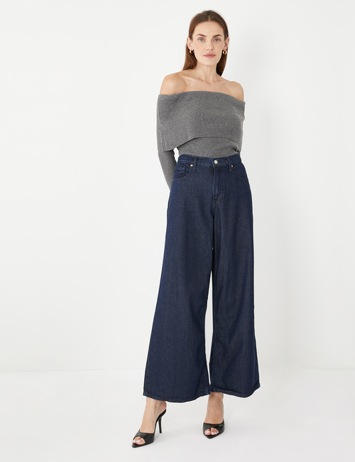 CashSoft Ribbed Off-Shoulder Sweater Top