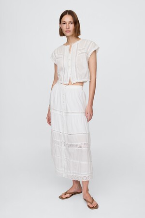 Tiered Lace-Trim Maxi Skirt