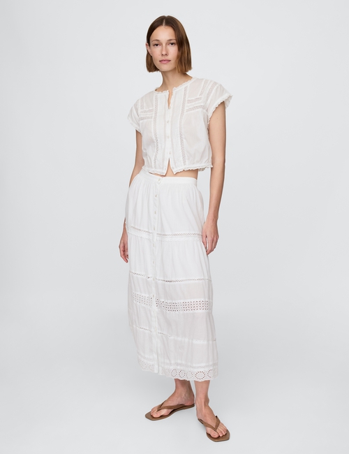 Tiered Lace-Trim Maxi Skirt