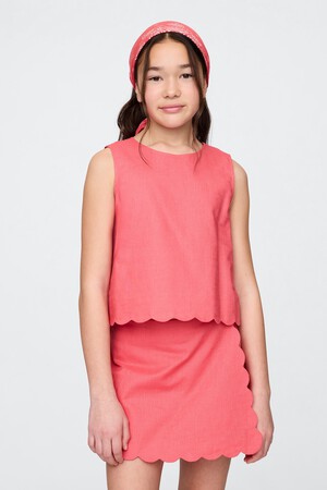 Kids Linen-Cotton Scalloped Top