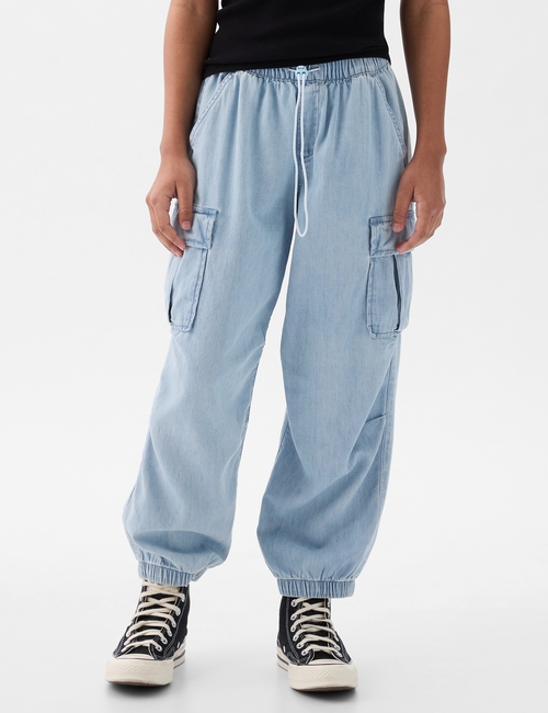 Kids Denim Cargo Parachute Pants