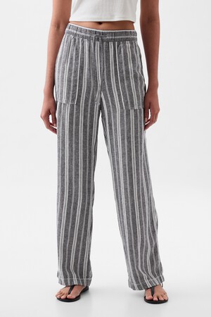 Linen-Blend Wide-Leg Pull-On Pants