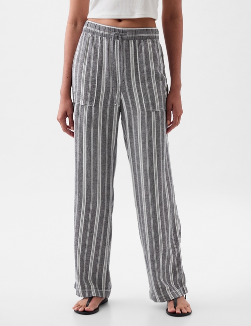 Linen-Blend Wide-Leg Pull-On Pants