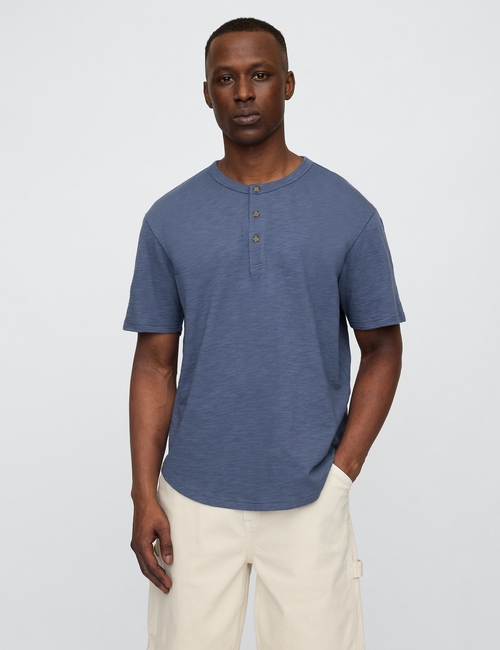 Lived-In Relaxed Curved Hem Henley T-Shirt