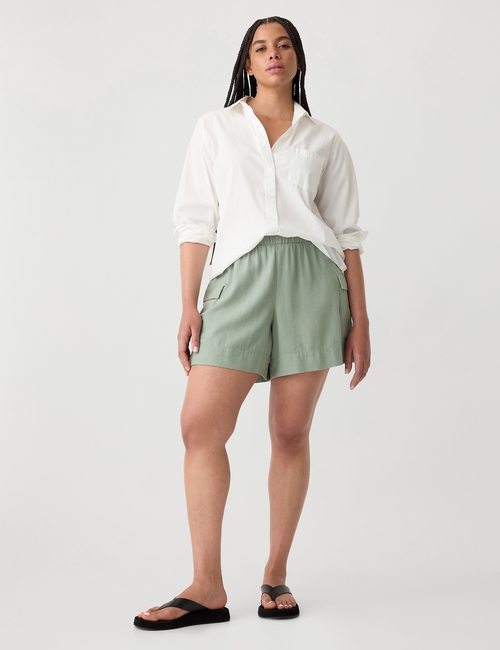 6'' High Rise Linen-Blend Pull-On Cargo Shorts