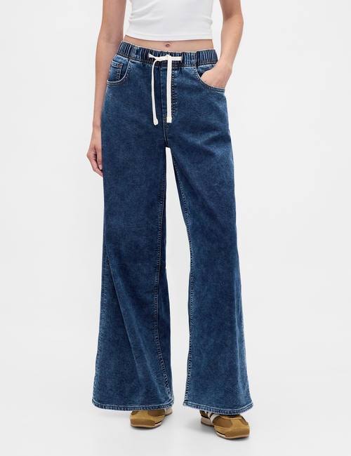 Mid Rise Knit Denim Baggy Jeans