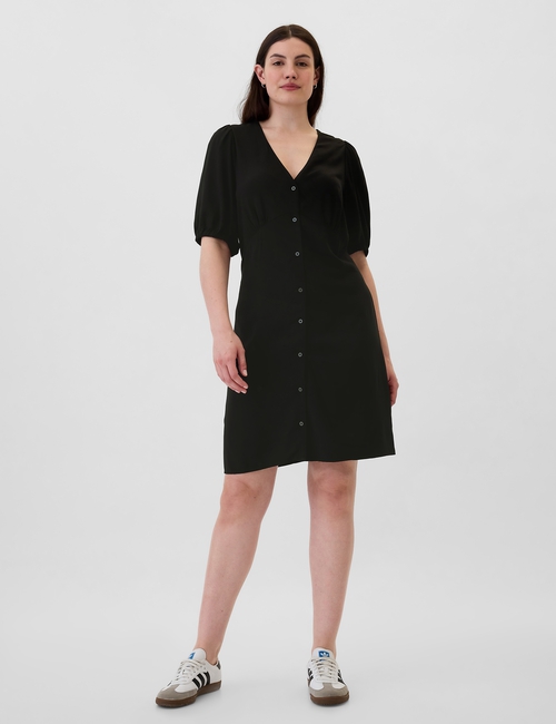 Puff Sleeve Button-Front Mini Dress