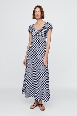 Gap × DÔEN 100% Linen Gingham Midi Dress