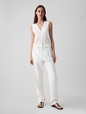 Linen-Blend Eyelet Vest