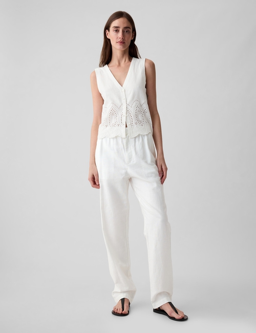 Linen-Blend Eyelet Vest