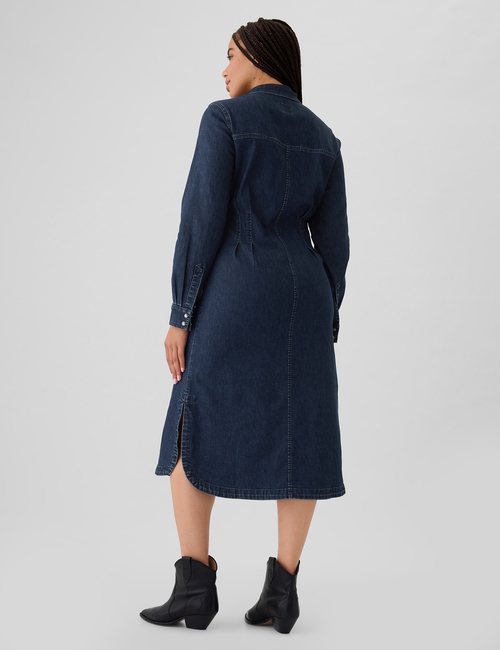 Western Pleated Denim Midi Dress