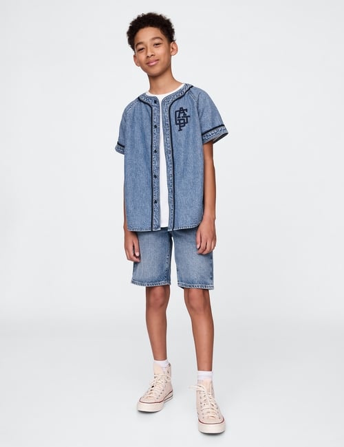 Kids Denim Logo Baseball Jersey