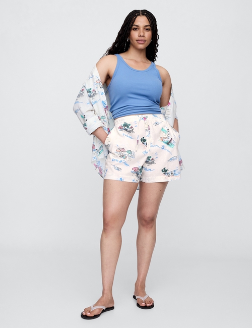 4" Mid Rise Pull-On Linen-Blend Shorts