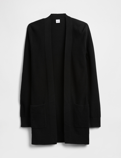 Relaxed Shaker-Stitch Open-Front Cardigan