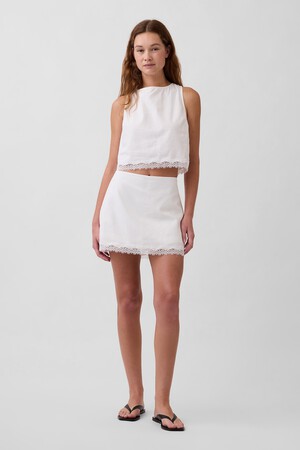 LACE TRIM MINI SKORT - LINEN