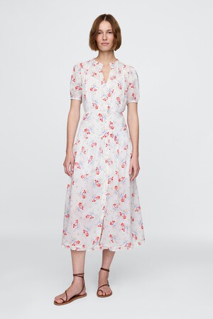 Gap × DÔEN Pintuck Floral Midi Dress