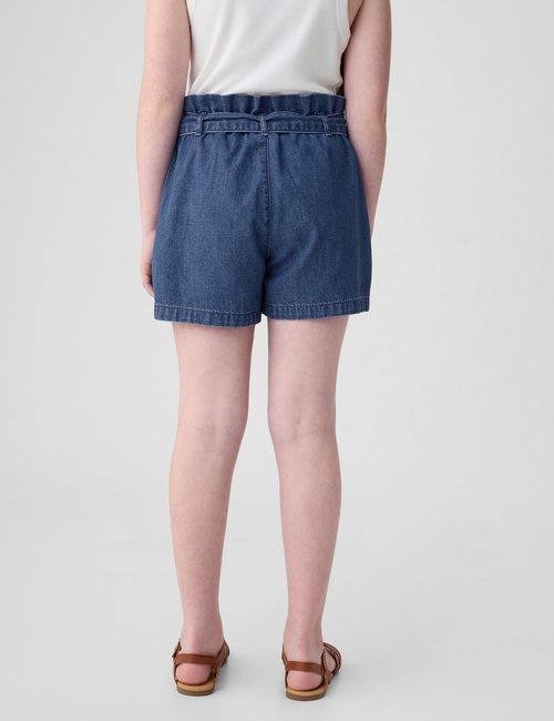 Kids High Rise Paperbag Denim Shorts