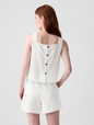 Linen-Blend Button-Back Cropped Tank Top