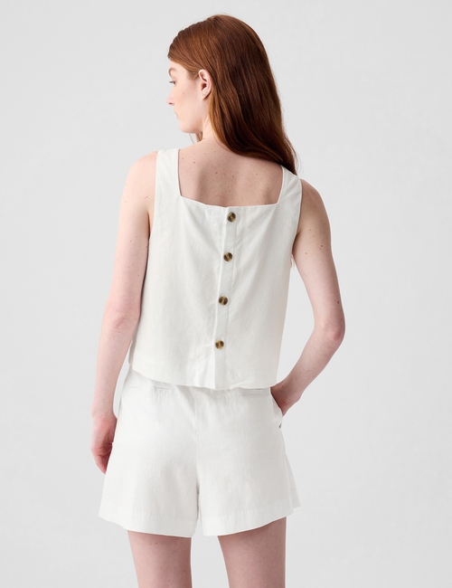 Linen-Blend Button-Back Cropped Tank Top