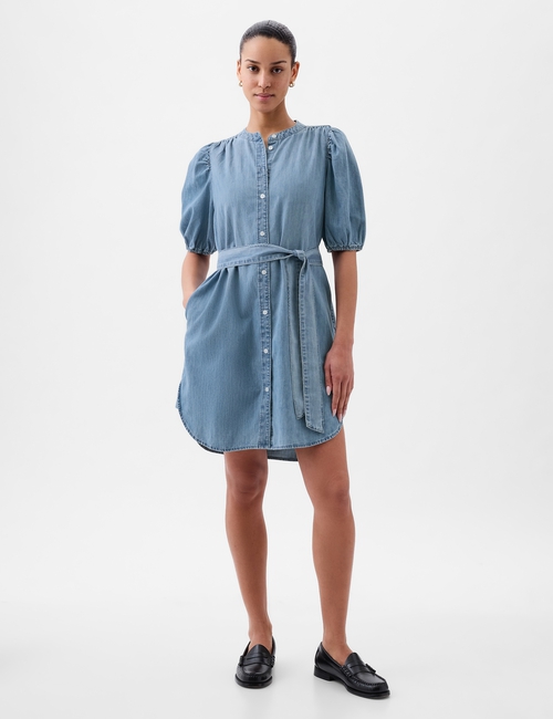 Puff Sleeve Denim Mini Dress