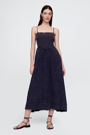 Crinkle Gauze Mixed Media Maxi Dress