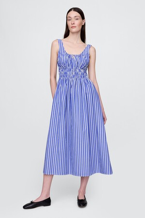 Poplin Smocked Midi Dress