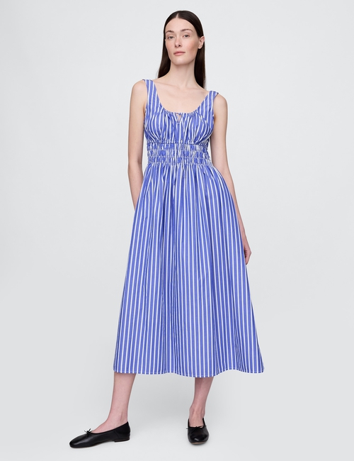Poplin Smocked Midi Dress