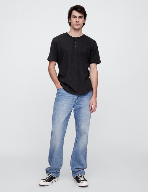 Lived-In Relaxed Curved Hem Henley T-Shirt
