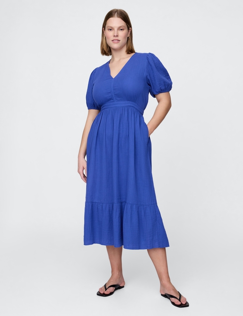 Crinkle Gauze Open-Back Midi Dress