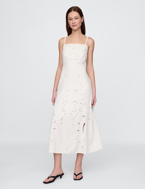 Linen-Blend Embroidered Maxi Dress