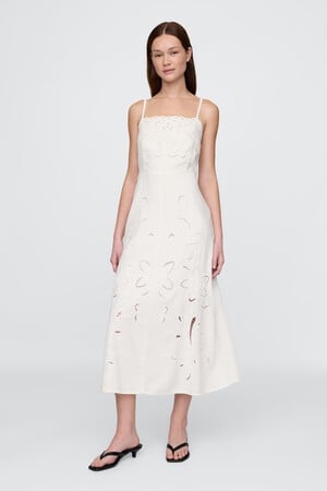 Linen-Blend Embroidered Maxi Dress