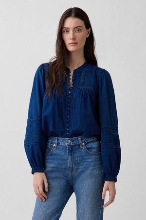 Lace-Trim Pintuck Top