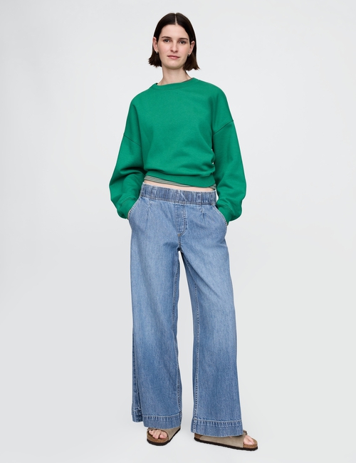 Mid Rise UltraSoft Pleated Easy Baggy Jeans