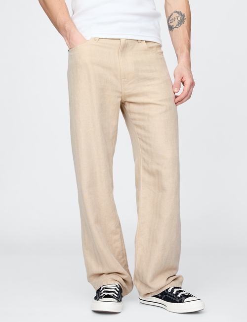 Linen-Cotton '90s Loose Herringbone Pants