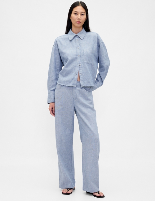 Linen-Cotton Wide-Leg Pants