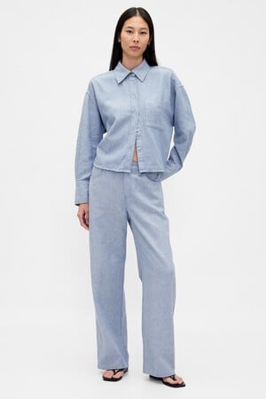 Linen-Cotton Wide-Leg Pants