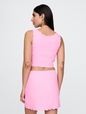 Linen-Blend Scalloped Cropped Top