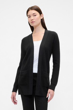 Relaxed Shaker-Stitch Open-Front Cardigan