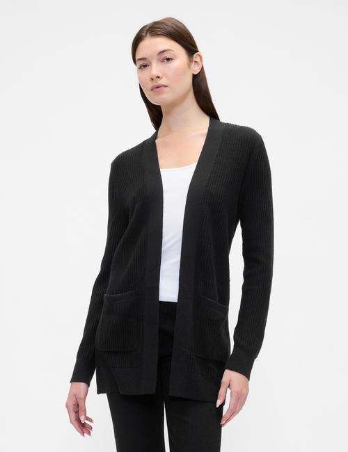 Relaxed Shaker-Stitch Open-Front Cardigan