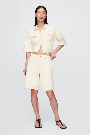 11" Mid Rise French Terry Denim Longline Shorts
