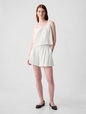 Linen-Blend Button-Back Cropped Tank Top
