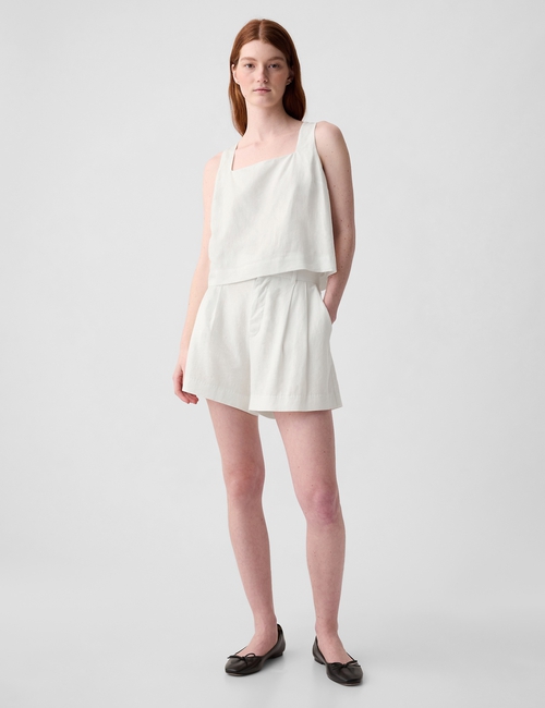 Linen-Blend Button-Back Cropped Tank Top