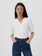 Ribbed Henley Puff Sleeve Top