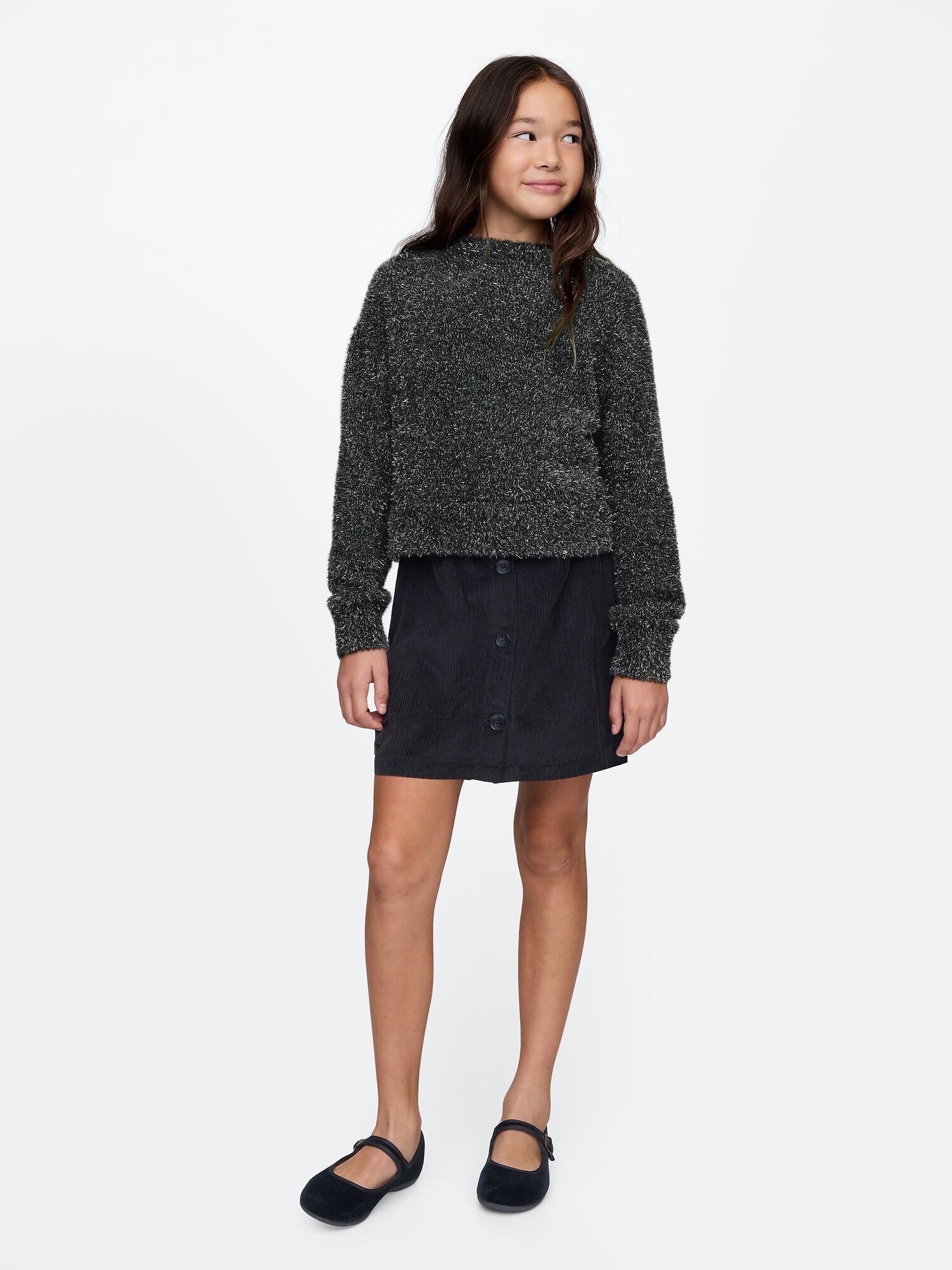 Shop Kids Fuzzy Metallic Crewneck Sweater for GAP UAE