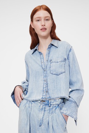 GapStudio Draped Denim Crop Shirt
