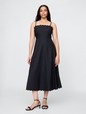 Linen-Blend Scalloped Midi Dress