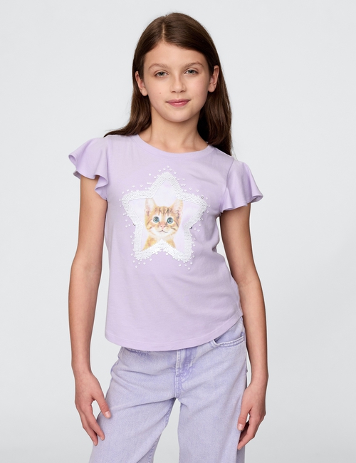 Kids Flippy-Sequin Flutter Sleeve Graphic T-Shirt