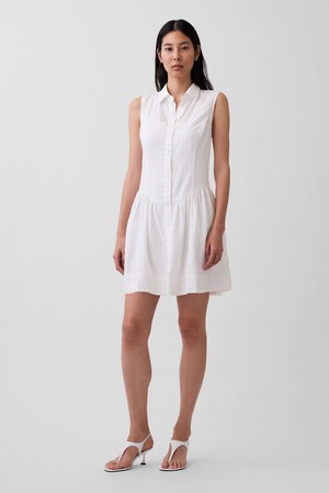 Linen-Blend Drop-Waist Mini Shirtdress