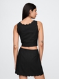Linen-Blend Scalloped Cropped Top